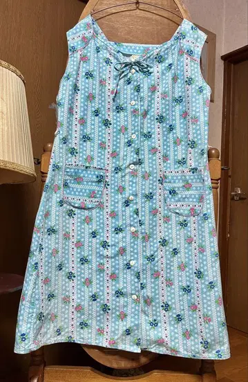 유럽 구제 의류 빈티지 슬리브리스 원피스 70s 블루