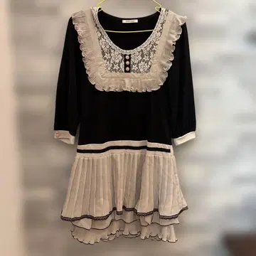 axes femme 소매 5~7부 기장 원피스 밑단 플리츠