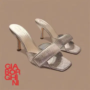 GIABORGHINI 실버 라메 뮬 샌들