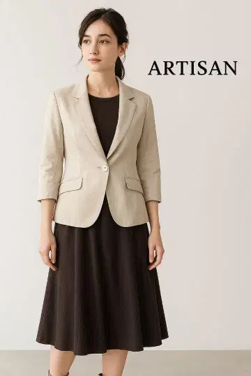 ARTISAN 7부 소매 자켓 베이지 마 혼방 7호