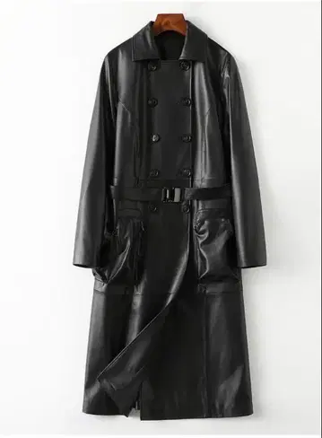 새상품 여성용 고급 천연 가죽 초소프트 램 가죽 롱 코트 블랙 여성 코트