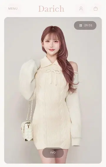 다리치 숏 볼레로 니트 미니 원피스 아이보리