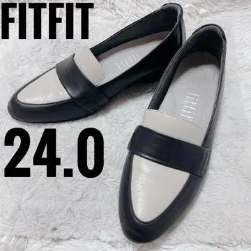 FITFIT 코인 로퍼 웨지 24.0 블랙/화이트 천연 가죽 바이컬러