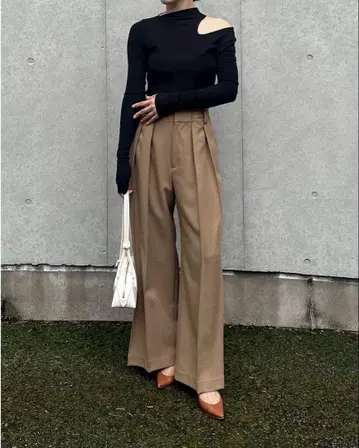 시뉴 하이웨스트 턱 와이드 팬츠 Lara 사이즈 0 CAMEL