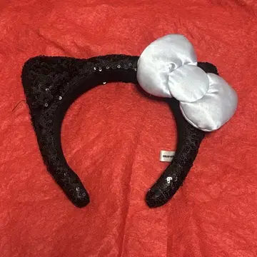 고양이 귀 머리띠 실버 리본 포함