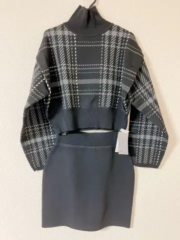 Moussy 체크 무늬 터틀넥 셋업