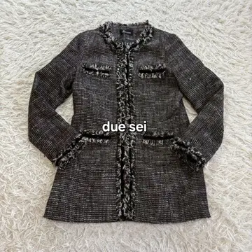 due sei 트위드 롱 자켓 울 혼방 하프 기장 코트 프린지