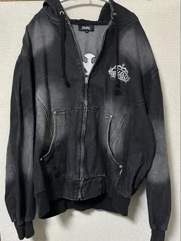 atmark crown logo denim zip hoodie 블랙
