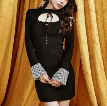 다리치 프론트 오픈 니트 미니 원피스