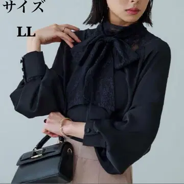 루일 에 부티크 트라이앵글 레이스 보타이 블라우스 블랙 LL