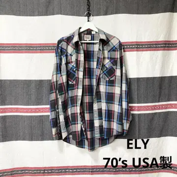 70s USA제 ELY CATTLEMAN 사이키 웨스턴 체크 셔츠 레어