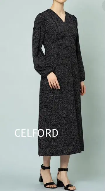 CELFORD 도트 카슈쿨 원피스 도트 무늬 긴팔 롱 원피스