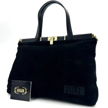 FEILER 페이러 블랙 핸드백 로고 자수 골드 금장 장식