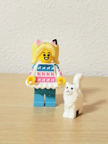 레고 미니 피규어 고양이를 좋아하는 여자아이 화이트 고양이