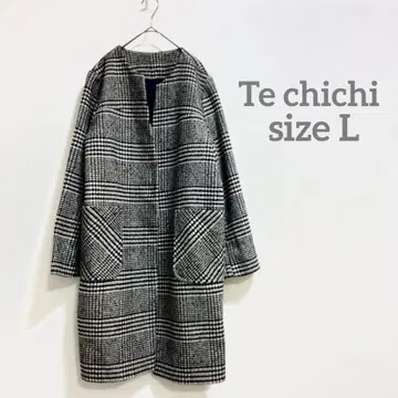 [새상품급] 테치치 Te chichi 노카라 롱 코트 울 혼방 패턴 L