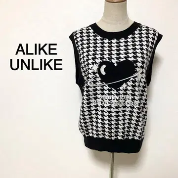 ALIKE UNLIKE 블랙 컬러 하운드투스 패턴 니트 베스트