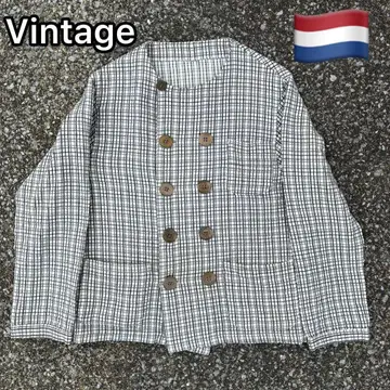 빈티지 패브릭 오란 더블 브레스트 체크 자켓