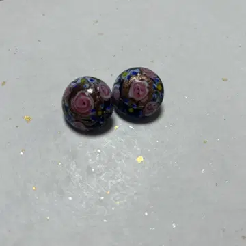 베네치안 유리 로즈 패턴 유리 비즈 귀찌