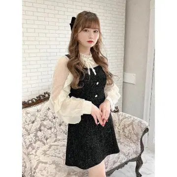 ROJITA [ Rmine ] 소매 프릴 브로치 포함 트위드 원피스