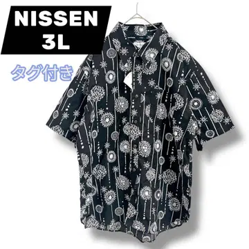 NISSEN 알로하 셔츠 블랙 불꽃놀이 패턴 남성용
