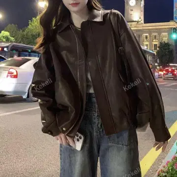 브라운 가죽 자켓 SHEIN