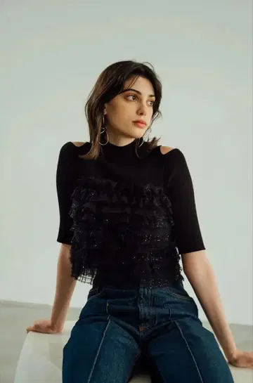 Tulle Bare Knit Tops(Black)
