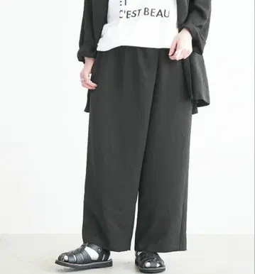 미즈이로 인드 랩 라이크 이지 팬츠 와이드 팬츠 블랙
