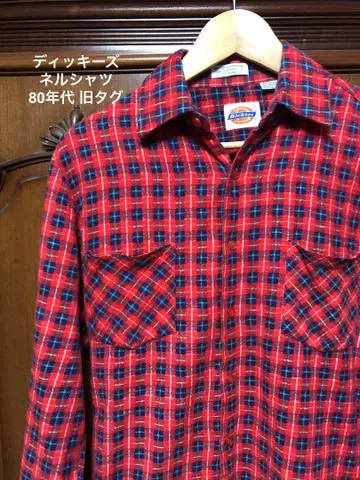 Dickies 디키즈 플란넬 셔츠 80s 택 긴팔 셔츠 빨간색 계열