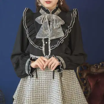 ROJITA 펄 보타이 프릴 블라우스 블랙