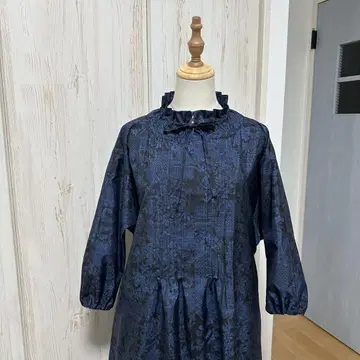 기모노 리메이크 오시마 명주(7말)에서 핀턱 칼라 개더 원피스(L)