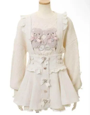 리즈리사 LIZLISA 트위드 서스펜더부 치마바지 화이트