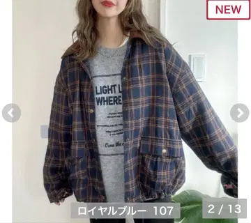 시마무라 non 콜라보 체크 아우터 블루 브라운 noooon