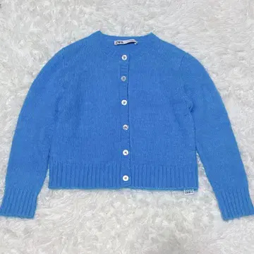 ZARA 복슬복슬 니트 가디건 긴팔 파란색 USA S 사이즈