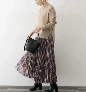 URBAN RESEARCH ROSSO 체크 플리츠 스커트 브라운
