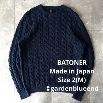 BATONER 코튼 케이블 짜임 니트 크루넥 네이비 사이즈 M