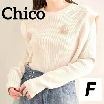 Chico 치코 브로치 부착 빅 숄더 크루넥 니트 아이보리 F