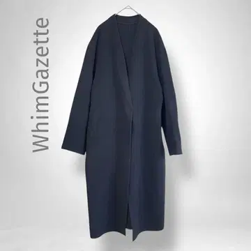 윔 가젯 노카라 롱 코트 캐시미어 혼방 이탈리아제 원단 네이비