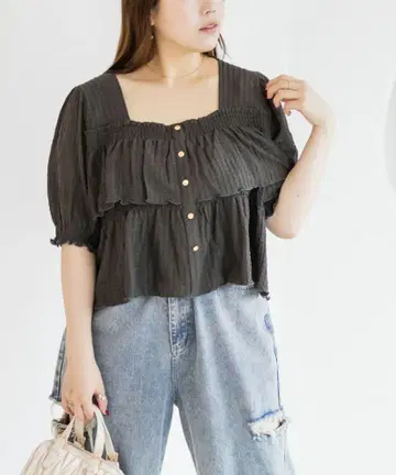 버튼 디자인 티어드 풀오버 차콜 그레이 XL CLETTE