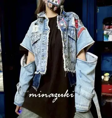 G 데님 패치워크 하이넥 프리스타일 자켓