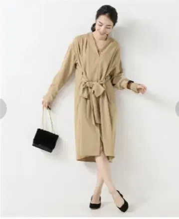IENA CLASSY 노카라 셔츠 원피스 베이지
