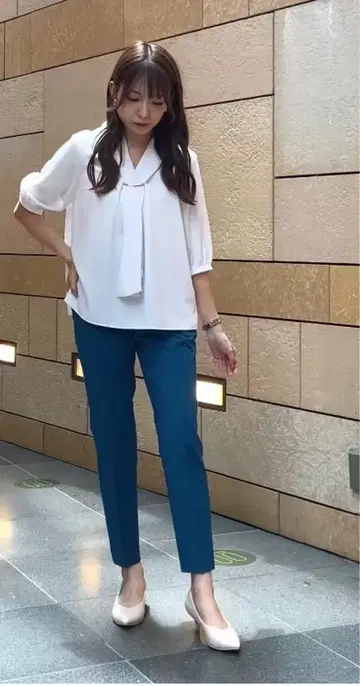 PLST 조젯 메탈 부품 타이 블라우스