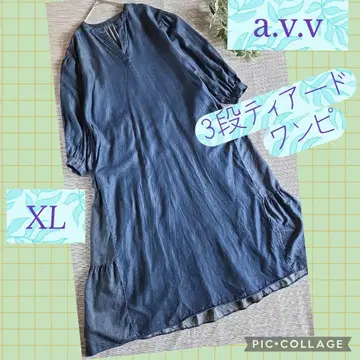 a.v.v 데님 백 티어드 원피스 XL 네이비 페미닌