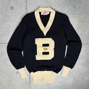 빈티지 레터드 니트 USA제 70s 럭비 상량 자수 긴 리브 문자