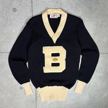 빈티지 레터드 니트 USA제 70s 럭비 상량 자수 긴 리브 문자