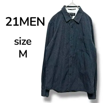 21MEN 긴팔 셔츠 플란넬 셔츠 M 스트라이프 면 100% 고급