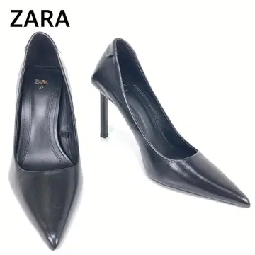 ZARA 자라 스틸레토 핑 힐 가죽 펌프스 37 블랙