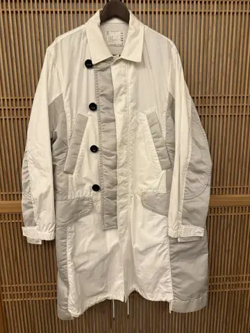 sacai 남성용 화이트 그레이 스텐카라 코트