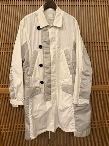 sacai 남성용 화이트 그레이 스텐카라 코트