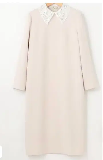쿠미쿄쿠 레이스 카라 부착 베이지 긴팔 원피스 택 포함 새상품