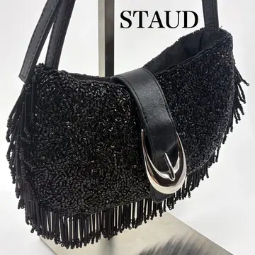 STAUD 스토드 비즈 숄더백 핸드백 블랙 프린지